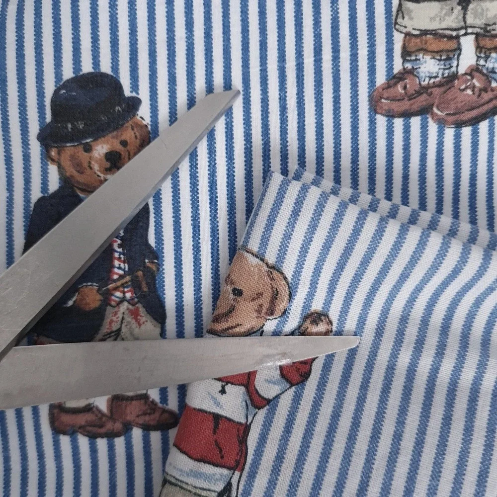 Ralph Lauren Polo Bear Pillowcase Flat Sheet 2 Piece Set Twin Blue Striped Rugby